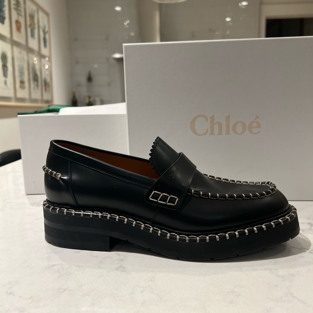 Chloe Noua whipstitched leather loafer 39.5